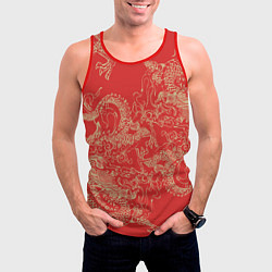 Майка-безрукавка мужская Золотые драконы на красном, цвет: 3D-красный — фото 2