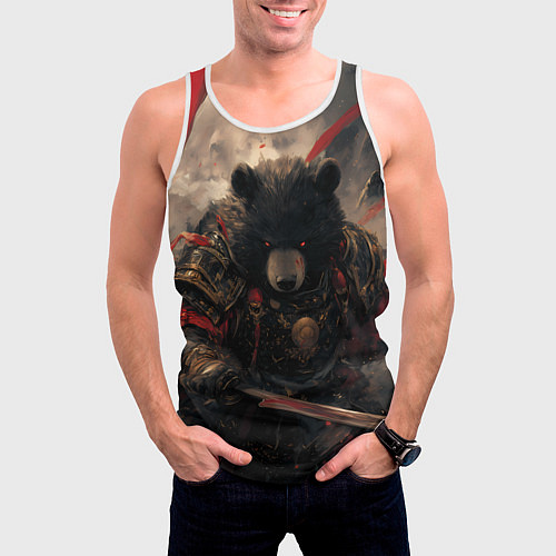 Мужская майка без рукавов Самурай медведь / 3D-Белый – фото 3