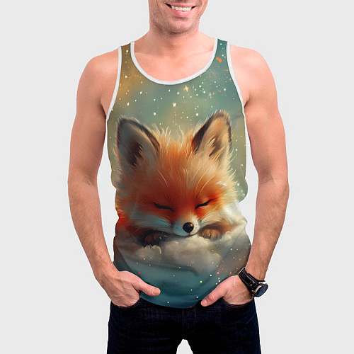 Мужская майка без рукавов Лисенок спит на облаке / 3D-Белый – фото 3