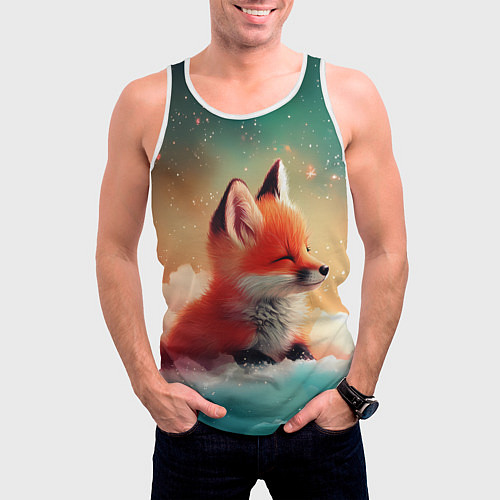 Мужская майка без рукавов Милый лисенок спит на облаке / 3D-Белый – фото 3