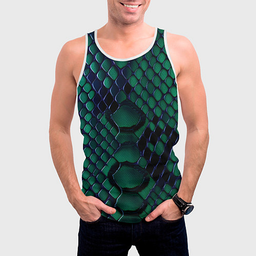 Мужская майка без рукавов Бирюзовая змеиная кожа / 3D-Белый – фото 3