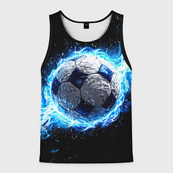 Майка-безрукавка мужская Футбольный мяч в синем пламени, цвет: 3D-черный