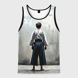 Майка-безрукавка мужская Боец айкидо на сером, цвет: 3D-черный