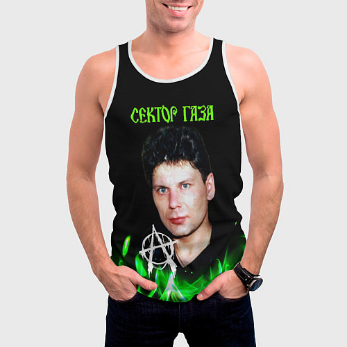Мужская майка без рукавов Сектор газа зеленый огонь / 3D-Белый – фото 3