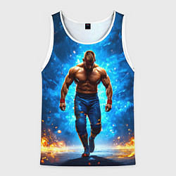 Майка-безрукавка мужская Реслер в огне, цвет: 3D-белый