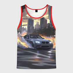 Майка-безрукавка мужская БМВ в вечернем городе, цвет: 3D-красный