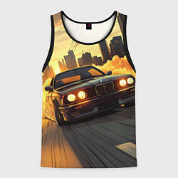 Майка-безрукавка мужская БМВ на фоне заката, цвет: 3D-черный