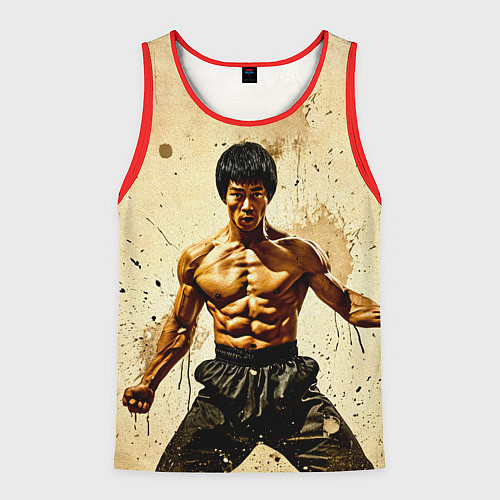 Мужская майка без рукавов Брюс Ли на бежевом / 3D-Красный – фото 1
