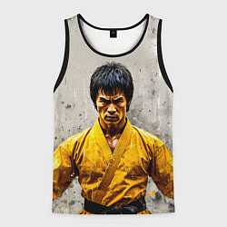 Майка-безрукавка мужская Брюс Ли на сером, цвет: 3D-черный