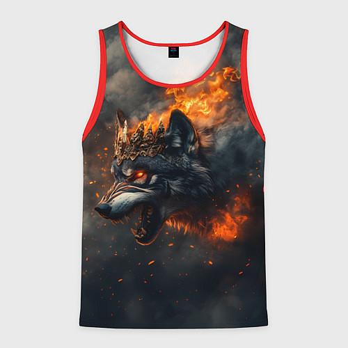 Мужская майка без рукавов Волк в огне и дыме / 3D-Красный – фото 1