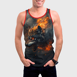 Майка-безрукавка мужская Волк в огне и дыме, цвет: 3D-красный — фото 2
