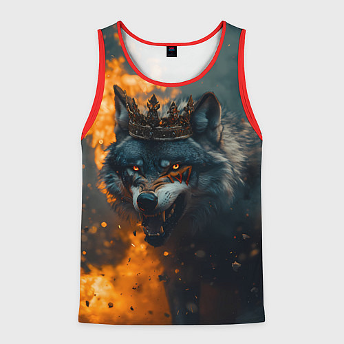Мужская майка без рукавов Злой волк в огне / 3D-Красный – фото 1
