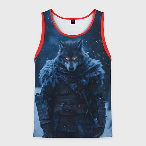 Мужская майка без рукавов Воин волк зимой / 3D-Красный – фото 1