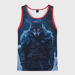 Майка-безрукавка мужская Воин волк зимой, цвет: 3D-красный