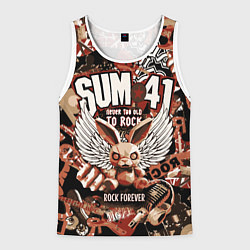 Майка-безрукавка мужская Sum 41 на фоне кролика и гитар, цвет: 3D-белый