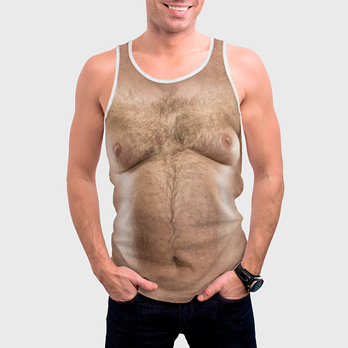Мужская майка без рукавов Волосатое тело толстяка / 3D-Белый – фото 3