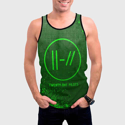 Мужская майка без рукавов Twenty One Pilots - green gradient / 3D-Черный – фото 3