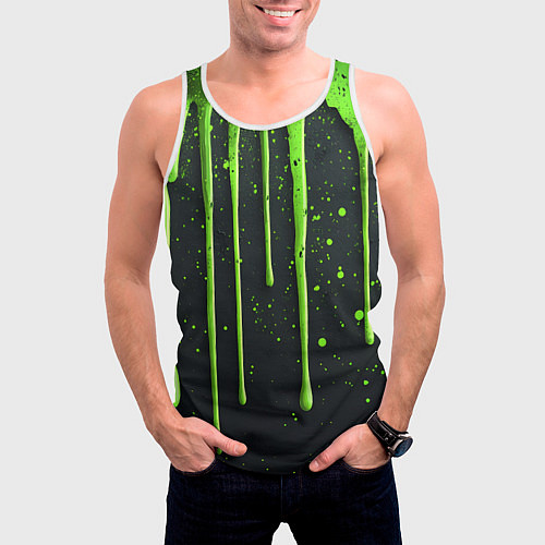 Мужская майка без рукавов Зеленая краска стекающая на черном фоне / 3D-Белый – фото 3