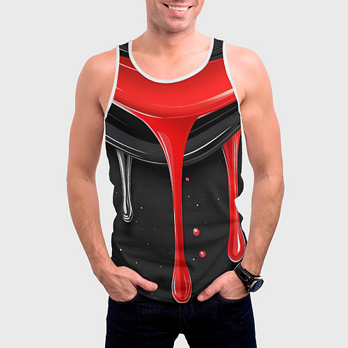 Мужская майка без рукавов Красная и черная краска текстура / 3D-Белый – фото 3