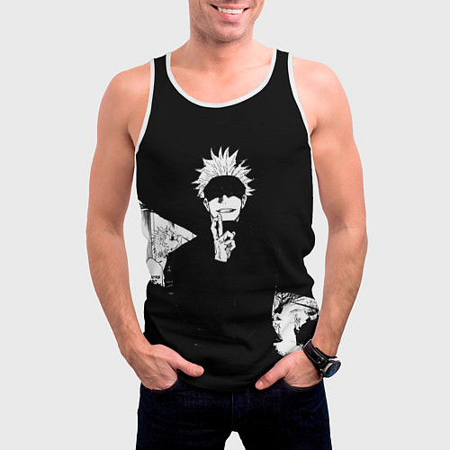 Мужская майка без рукавов Сатору годжо битва / 3D-Белый – фото 3