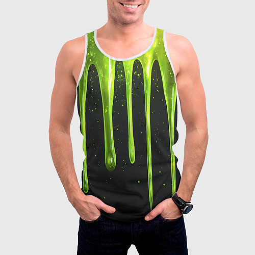 Мужская майка без рукавов Слизь зеленая текстура / 3D-Белый – фото 3