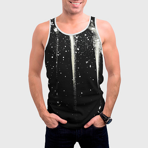 Мужская майка без рукавов Белые брызги на черном / 3D-Белый – фото 3
