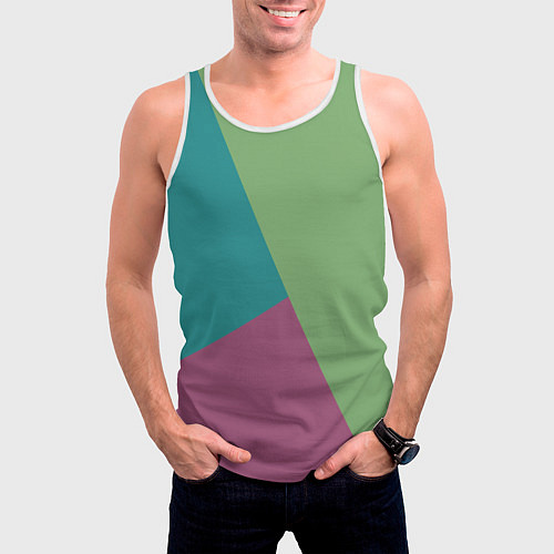 Мужская майка без рукавов Сине-зелёно-розовый тёмный трёхцветный / 3D-Белый – фото 3