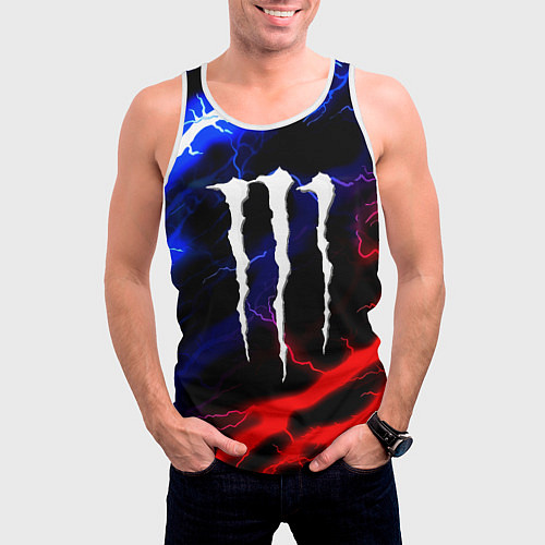 Мужская майка без рукавов Monster energy молнии неон / 3D-Белый – фото 3