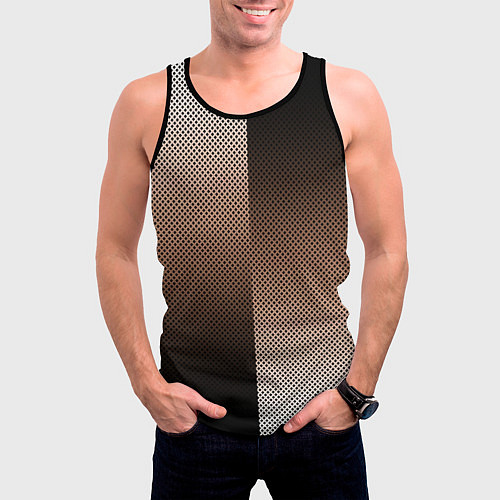 Мужская майка без рукавов Чёрно-коричневый текстурный градиент пополам / 3D-Черный – фото 3