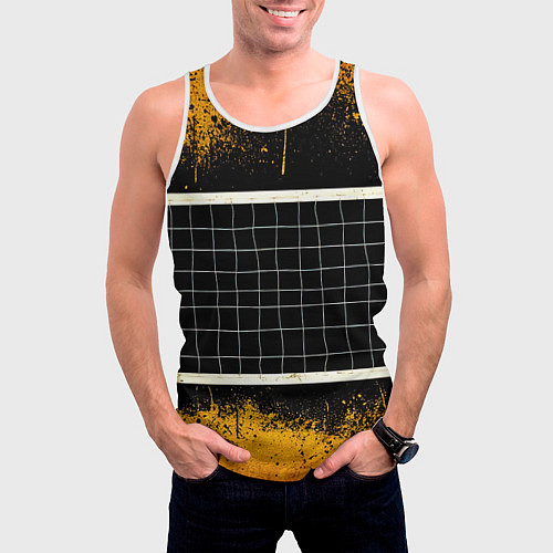 Мужская майка без рукавов Волейбольная сетка на черном / 3D-Белый – фото 3
