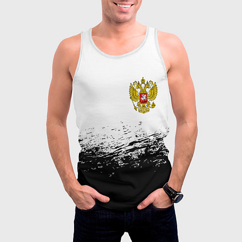 Мужская майка без рукавов Россия черно белые краски / 3D-Белый – фото 3