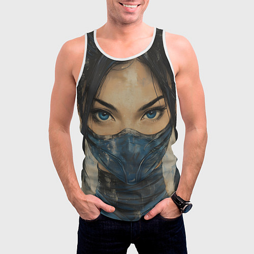 Мужская майка без рукавов Портрет Китаны - Мортал комбат / 3D-Белый – фото 3