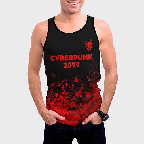 Мужская майка без рукавов Cyberpunk 2077 - red gradient посередине / 3D-Черный – фото 3