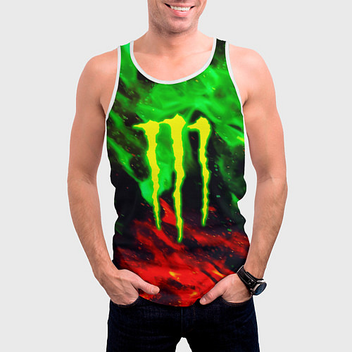 Мужская майка без рукавов Monster energy огонь лого / 3D-Белый – фото 3