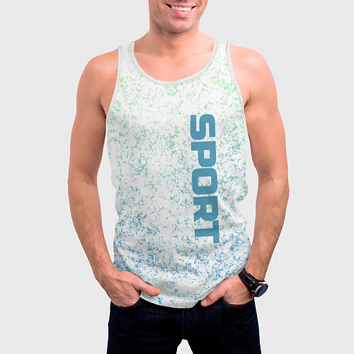 Мужская майка без рукавов Sport бело-голубой / 3D-Белый – фото 3