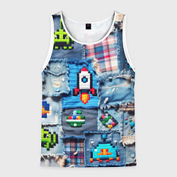 Майка-безрукавка мужская Пиксельная ракета, цвет: 3D-белый