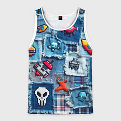 Майка-безрукавка мужская Пиксельный космос, цвет: 3D-белый