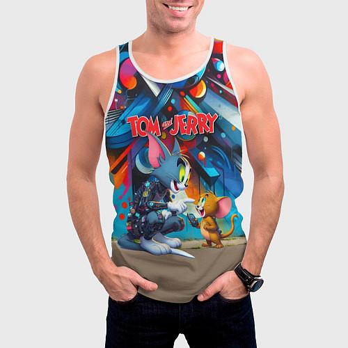 Мужская майка без рукавов Tom and Jerry - cyberpunk graffiti fantasy / 3D-Белый – фото 3