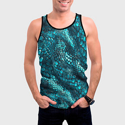 Майка-безрукавка мужская Бирюзовая чешуя рептилии - абстрактный паттерн, цвет: 3D-черный — фото 2