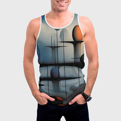 Мужская майка без рукавов Архитектурная абстракция в тумане / 3D-Белый – фото 3