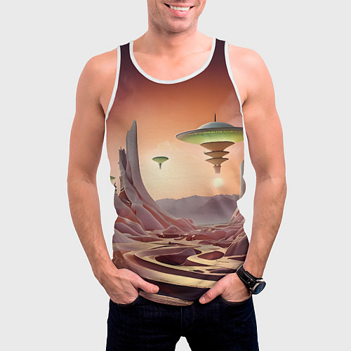 Мужская майка без рукавов Фантастический инопланетный город / 3D-Белый – фото 3