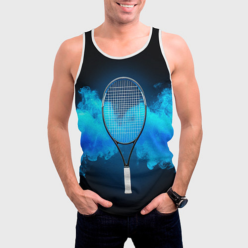 Мужская майка без рукавов Теннисная ракетка синий дым / 3D-Белый – фото 3