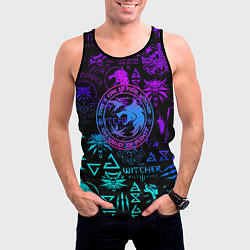 Майка-безрукавка мужская Ведьмак неоновые логотипы, цвет: 3D-черный — фото 2