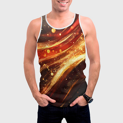 Мужская майка без рукавов Красно-золотая текстура на черном / 3D-Белый – фото 3