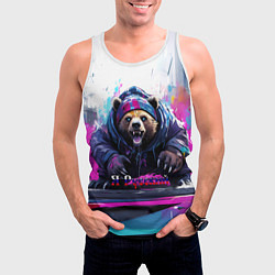 Майка-безрукавка мужская Хищный русский медведь и граффити, цвет: 3D-белый — фото 2