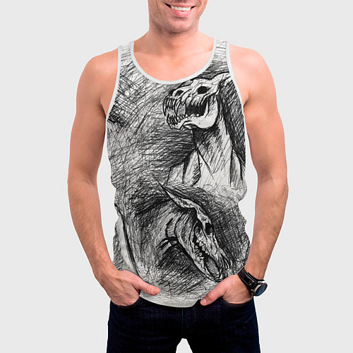 Мужская майка без рукавов Черепа лошадей / 3D-Белый – фото 3