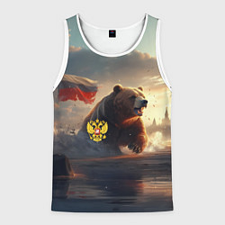 Майка-безрукавка мужская Русский бурый военный медведь, цвет: 3D-белый