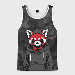 Майка-безрукавка мужская Красная панда в балахоне, цвет: 3D-белый