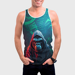 Майка-безрукавка мужская Горилла в капюшоне, цвет: 3D-белый — фото 2
