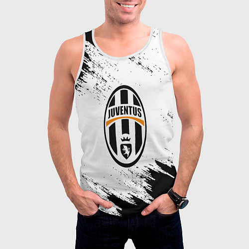 Мужская майка без рукавов Juventus черно белые краски / 3D-Белый – фото 3